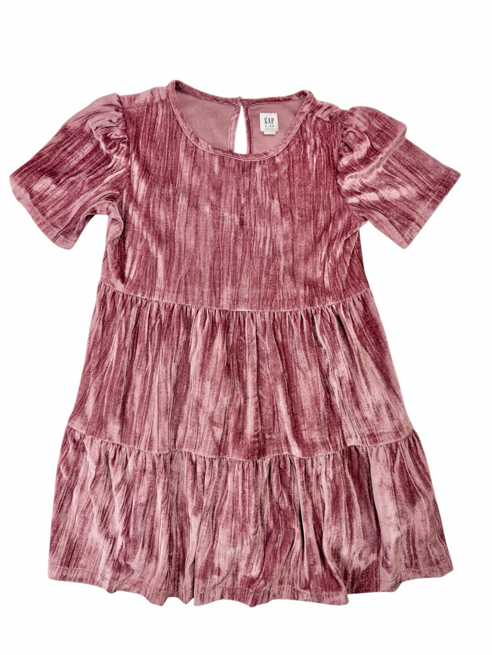 GAP Girls' Dusty Rose Velvet Tiered Dress